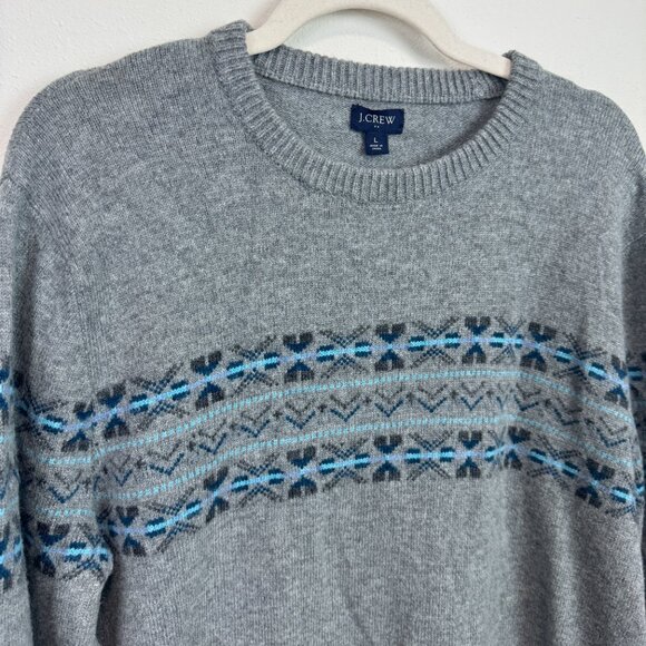 J Crew Factory Lambswool Blend Large Fair Isle Crewneck Sweater Gray pullover - Picture 4 of 8